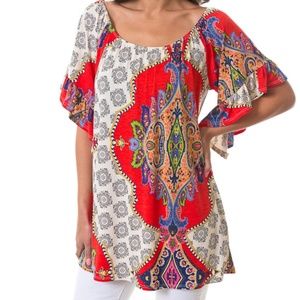 New Boho print tunic with ruffle sleeves. Size L